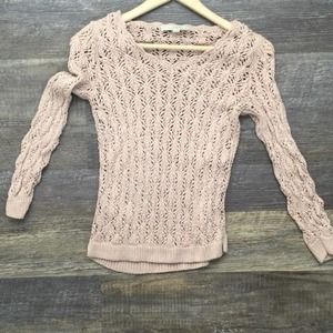 Loft rose pink open knit scoop neck sweater size extra small petite XSP B93